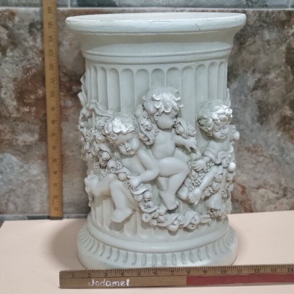 Decorative Column Pillar Plaster Cherub Carving Putti Floral Leafy Motif - Picture 10 of 13